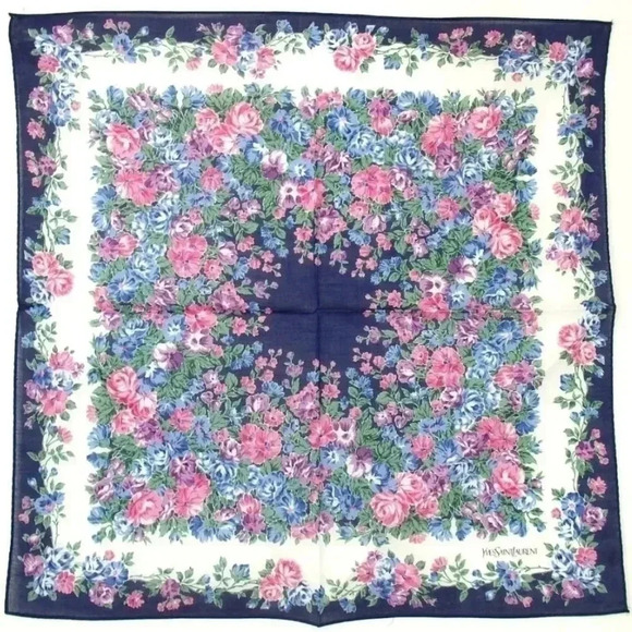 Set of 3 Yves Saint Laurent Cotton Floral Scarves 18.5" x 18.5" - Picture 4 of 9